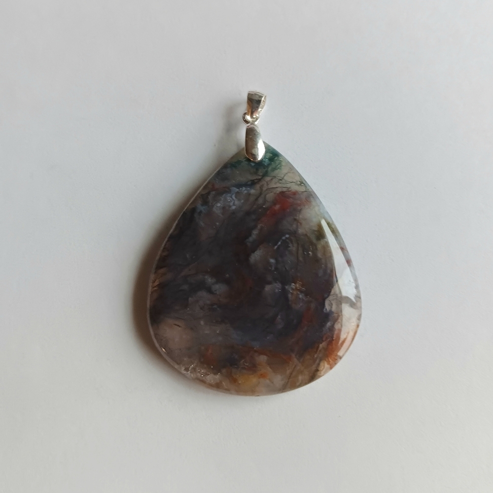 Moss Agate Gemstone Pendant with 925 Sterling Silver Findings